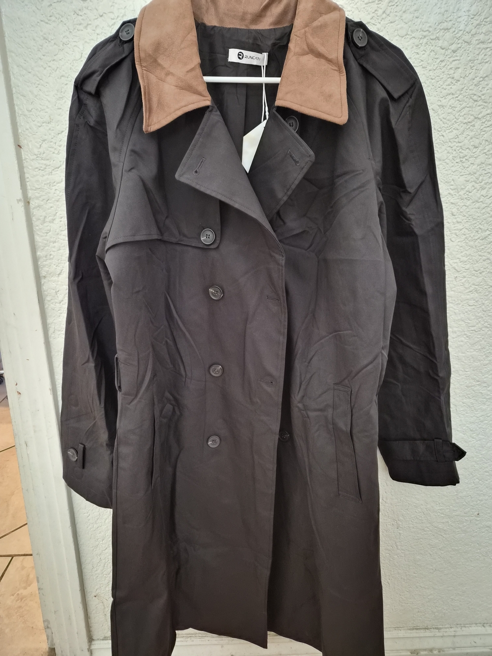 Double-Breasted Trench Coat with Brown Collar